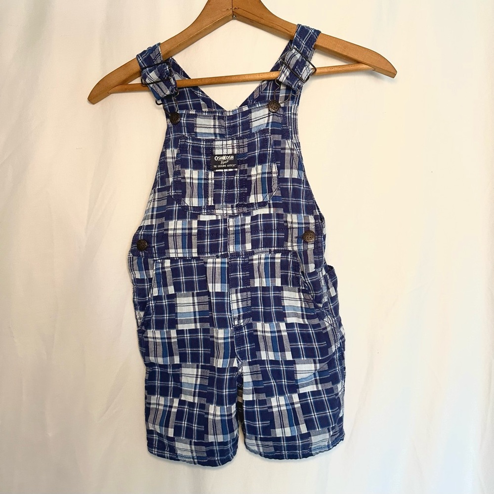 OshKosh Blue Madras shortalls overall shorts, size 4T